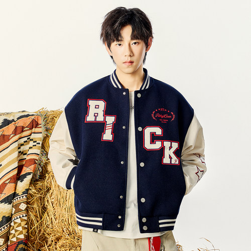 RIC学院贴皮绣棒球服夹克情侣装