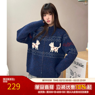 「郝熠然同款」RIC 小猫费尔岛立领开衫毛衣秋冬季针织衫情侣装