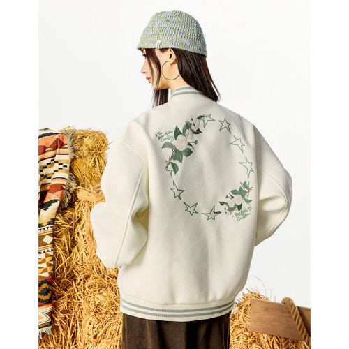 Ric山茶花刺绣棒球服夹克外套