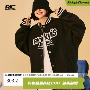 外套 RickyisClownJOKE RiC小丑撕裂笑脸麂皮棒球服夹克男情侣装