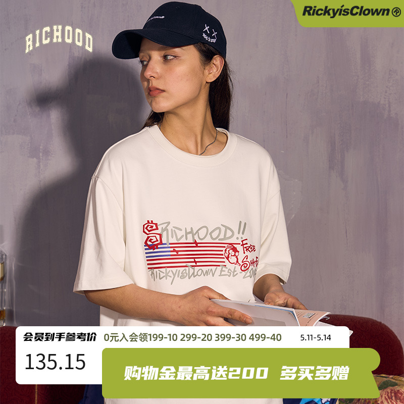 RickyisClown城市漫步旗帜短袖夏305g圆领T恤复古宽松情侣上衣 男装 T恤 原图主图