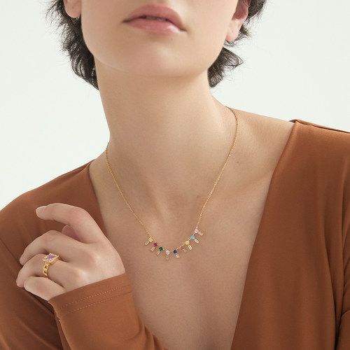 彩色锆石流苏项链简约气质