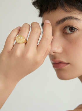 AuRevoirLesFilles笑脸印章戒指