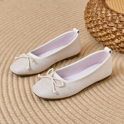春季新款方头浅口单鞋女平底百搭蝴蝶结法式芭蕾鞋一脚蹬软底女鞋