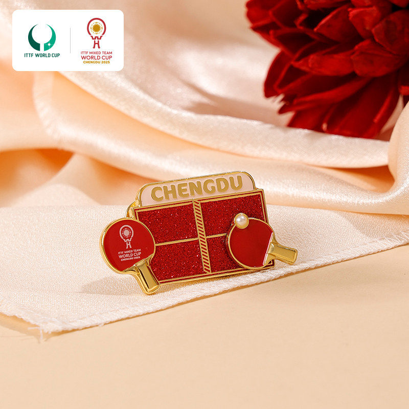 2025年成都混合团体世界杯金属文创球桌纪念徽章胸针乒乓赛事周边