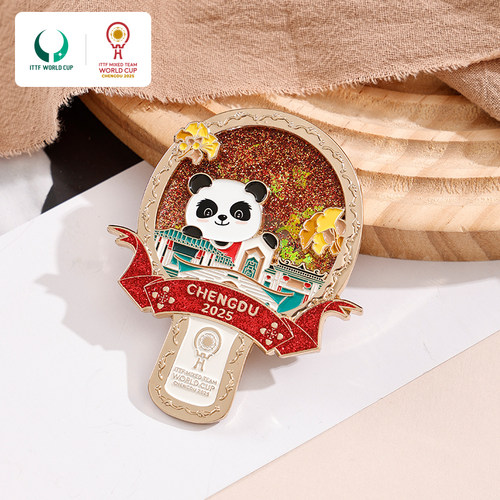 2025年成都混合团体世界杯熊猫流沙冰箱贴乒乓赛事纪念品装饰摆件