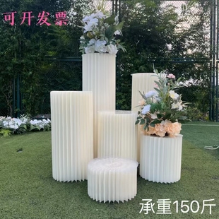 婚庆甜品台柱子蜂窝折叠罗马柱摆件订婚纸质立柱橱窗生日派对布置