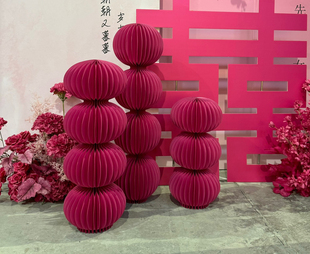 婚庆折叠纸质灯笼中式婚礼迎宾区甜品台罗马柱圆柱订婚宴路引柱子