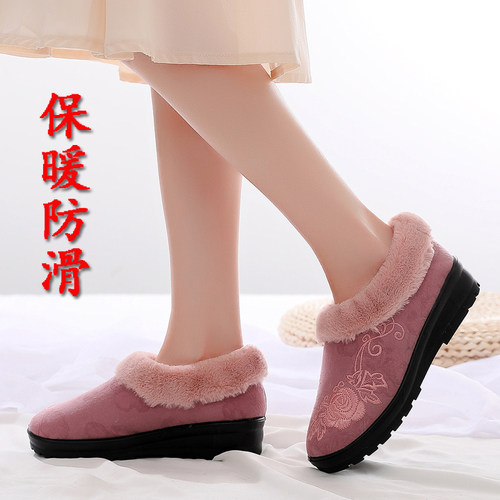 老北京布鞋女棉鞋加绒保暖绣花鞋