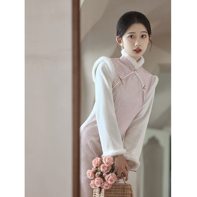 旗袍假两件套冬季加绒加厚改良