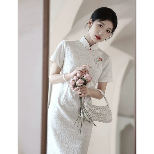 Белое кружевное летнее ципао, свадебное платье, китайский стиль, подходит для подростков