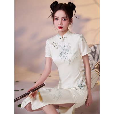 白色国潮旗袍2025新款女夏季改良年轻款新中式小个子日常可穿国风