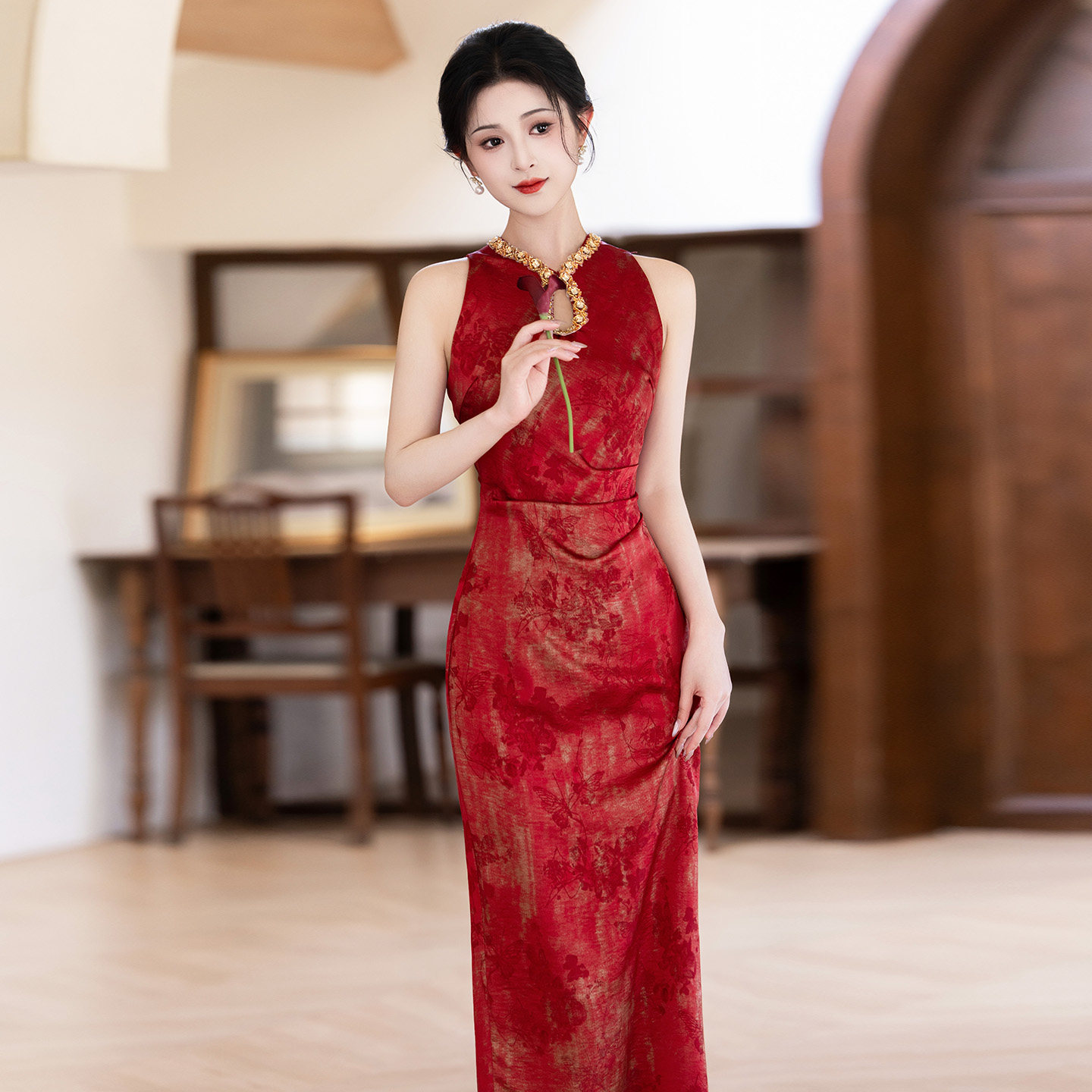 无袖红色旗袍2026新款敬酒服高端气质订婚结婚新娘礼服2026新款夏