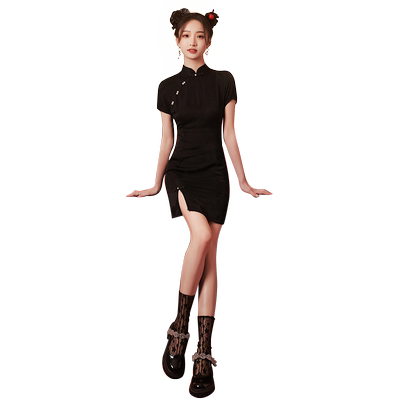 氨铜丝暗纹提花短款旗袍