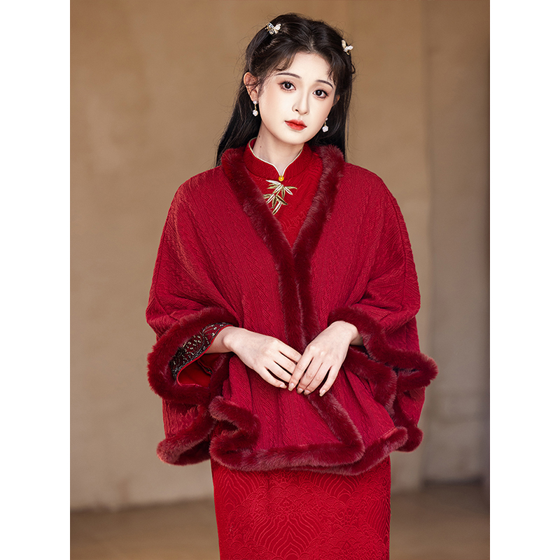 礼服旗袍披肩女冬季加厚保暖针织