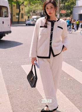 安杜拉秋冬女士圆领兔绒加厚小香风外穿夹棉家居服睡衣46211