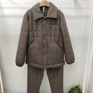 多拉美 冬季男士纯色婴肤尼加厚加绒夹棉睡衣家居服套套装2552219