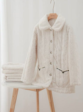 安杜拉 秋冬 女士兔绒加厚加绒保暖夹棉外穿家居服睡衣46213