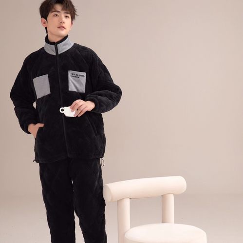 高货安杜拉冬男 立领珊瑚绒夹棉加厚加绒保暖睡衣家居服36749