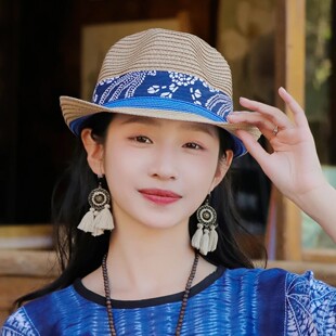 2024夏季新款民族风帽子沙漠新疆旅游拍照遮阳帽时尚百搭草帽礼帽