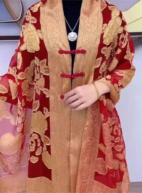2025新款春夏中式复古提花盘扣披肩女气质防晒旅游户外开衫斗篷
