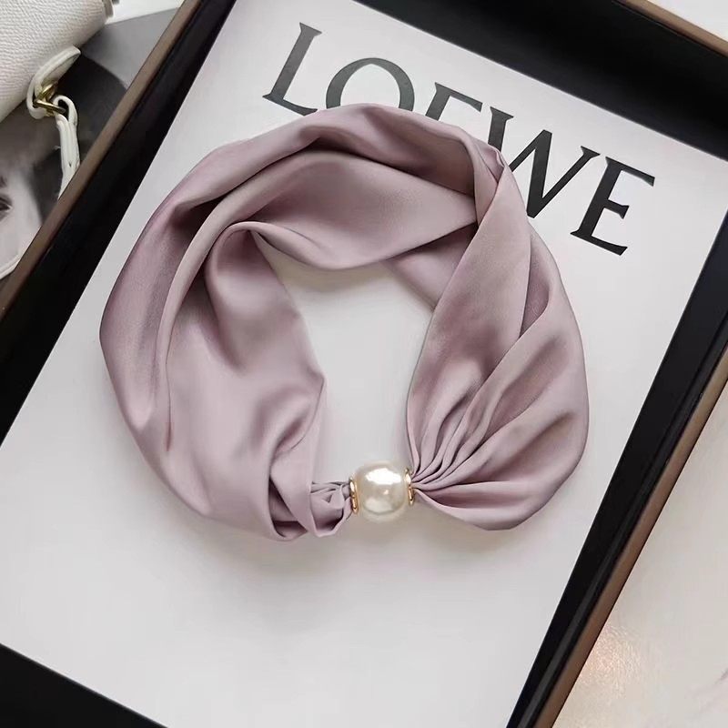 2025夏季新款南珠磁扣丝巾女时尚百搭防晒护颈装饰小领巾懒人围脖