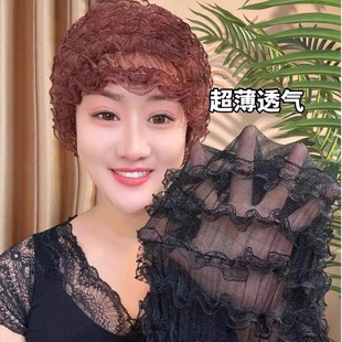 2025夏季新款蕾丝网纱包头帽女薄款透气遮白发防尘帽时尚百搭帽子