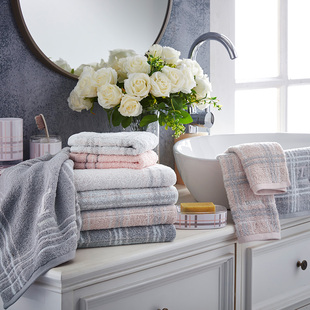 TAYOHYA/多样屋 英格兰满格/单格毛巾粉灰白色纯棉吸水吸汗面巾