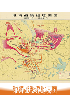 淮海战役经过要图-解放战争大决战复古地图作战路线图 实物油画布