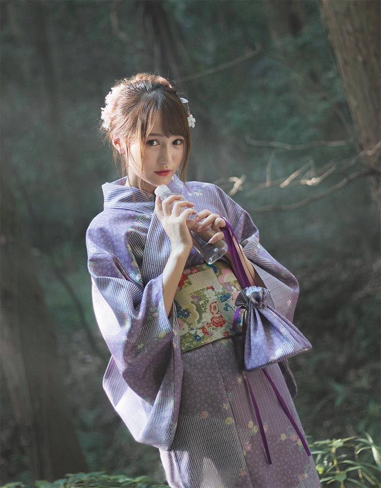 青木元和服浴衣樱花季文艺紫色