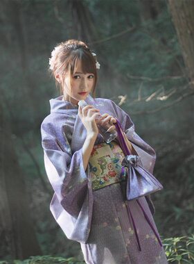 青木元和服浴衣樱花季文艺紫色