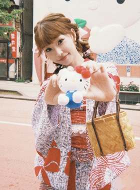 日本和服hello kitty 图案yukata浴衣日系小纹抗皱透气面料可爱女