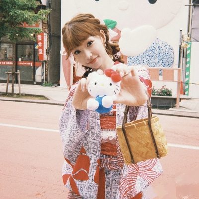 日本和服hello kitty 图案yukata浴衣日系小纹抗皱透气面料可爱女