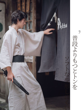 男士传统日式正装和服浴衣日系和风棉麻透气汗蒸桑拿服武士长袍