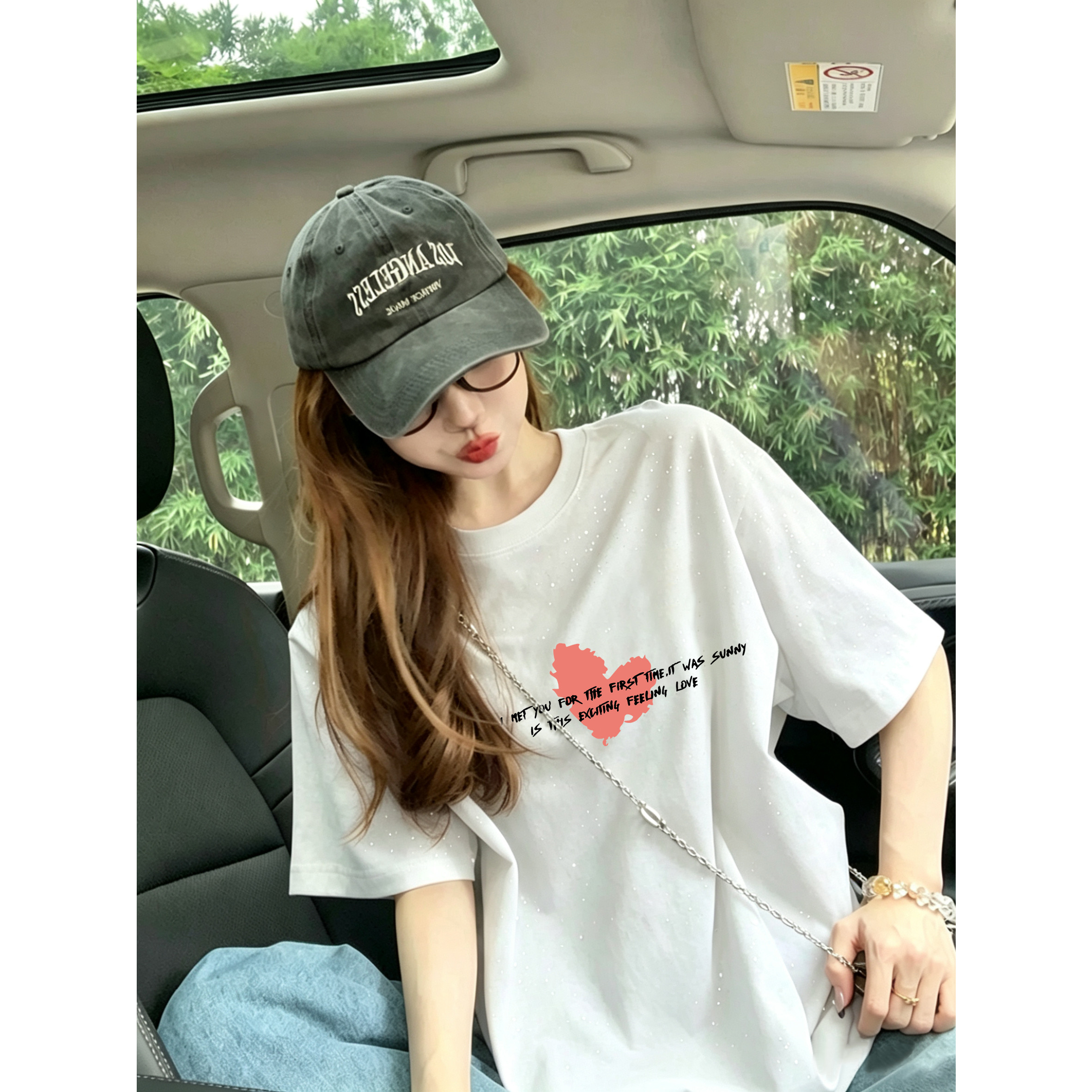 夏季白色纯棉满天星短袖T恤女图片