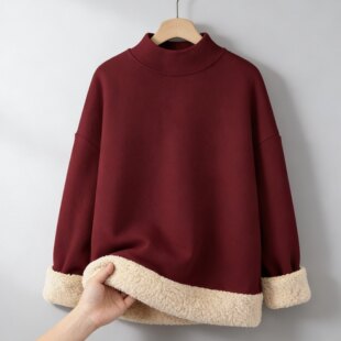 大码长袖上衣冬季保暖女士半高领厚款女常规袖加绒加厚韩版卫衣