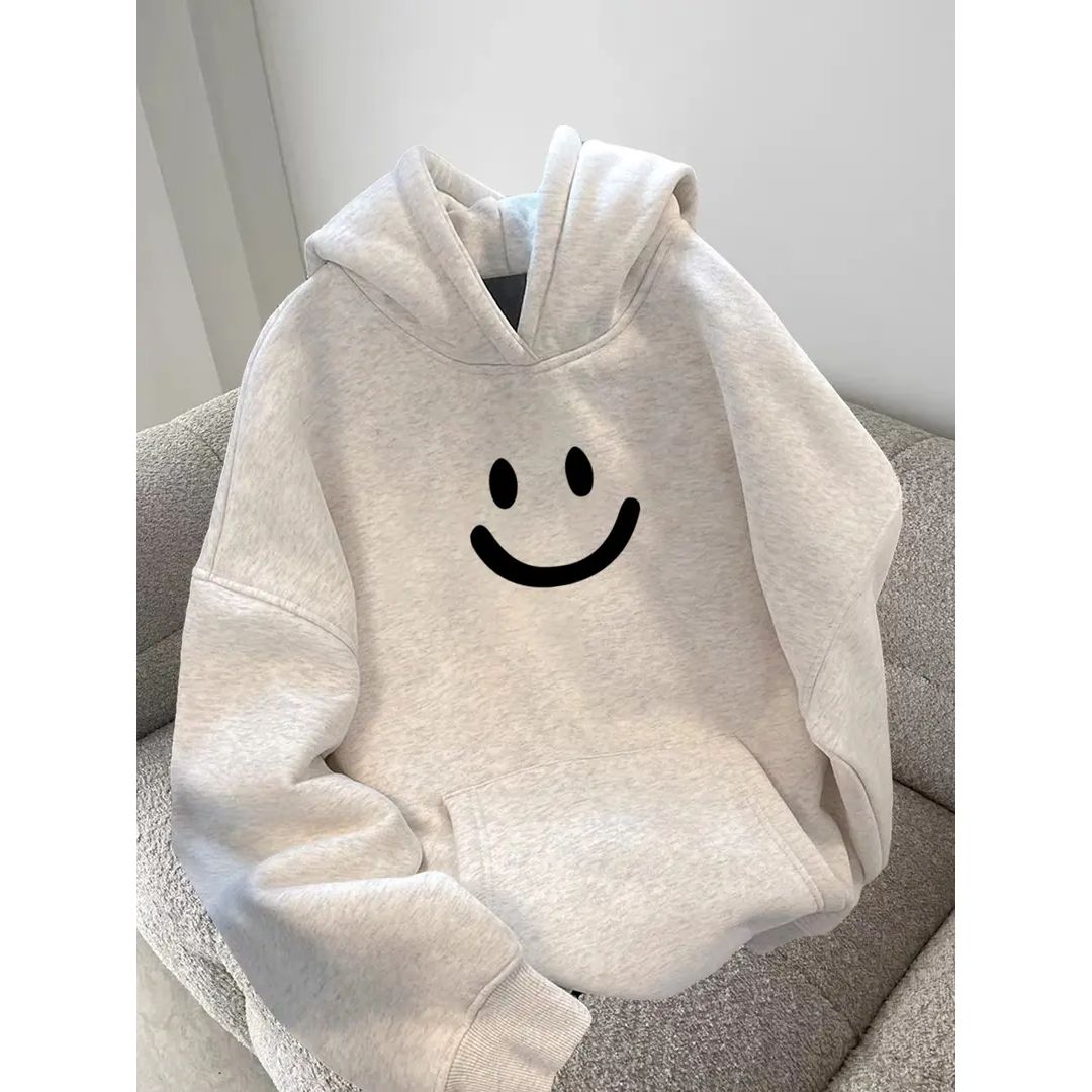 大码加绒加厚无绳连帽宽松卫衣