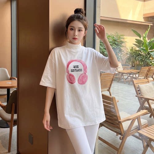 德绒高领短袖显瘦T恤女秋冬