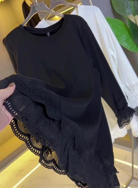 200斤大码百搭气质时髦黑色长袖秋季新款宽松显瘦套头长款上衣女