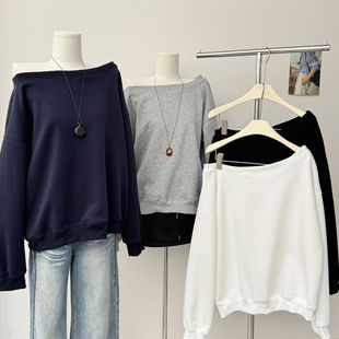 上衣 辣妹斜肩慵懒风设计感卫衣女宽松百搭长袖 200斤大码 秋冬新款