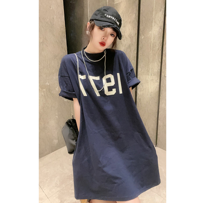 特大码300斤200胖mm短袖T恤裙女夏新款欧货洋气宽松中长款上衣潮