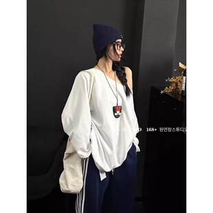 200斤大码大领口露肩套头卫衣女2025新款宽松春秋纯色斜肩上衣