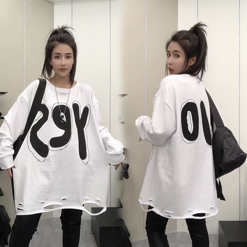 破洞秋冬季卫衣印花欧货宽松