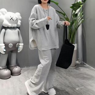 套装 200斤大码 长裤 微喇裤 欧货慵懒风简约基础款 圆领宽松卫衣长袖