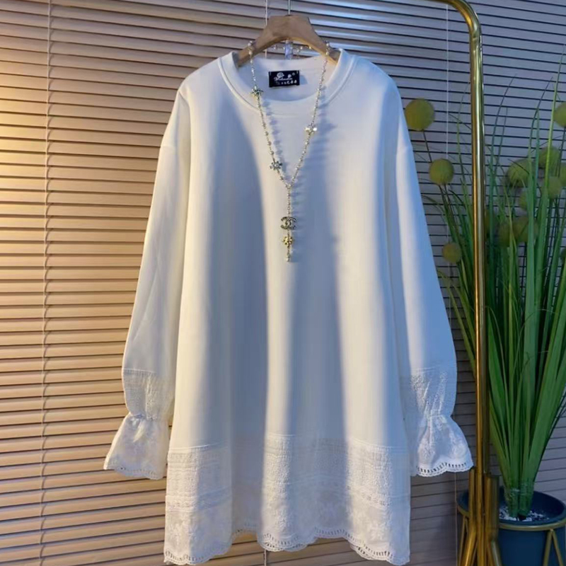 200斤大码女装秋冬新款时尚大衫女韩版洋气拼接蕾丝百搭长袖T恤,女装/女士精品,T恤,淘宝优惠券,粉丝福利购,淘宝优惠卷