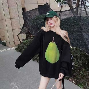 洋气长袖 200斤大码 香梨印花宽松大版 新款 卫衣女潮 2025年秋季