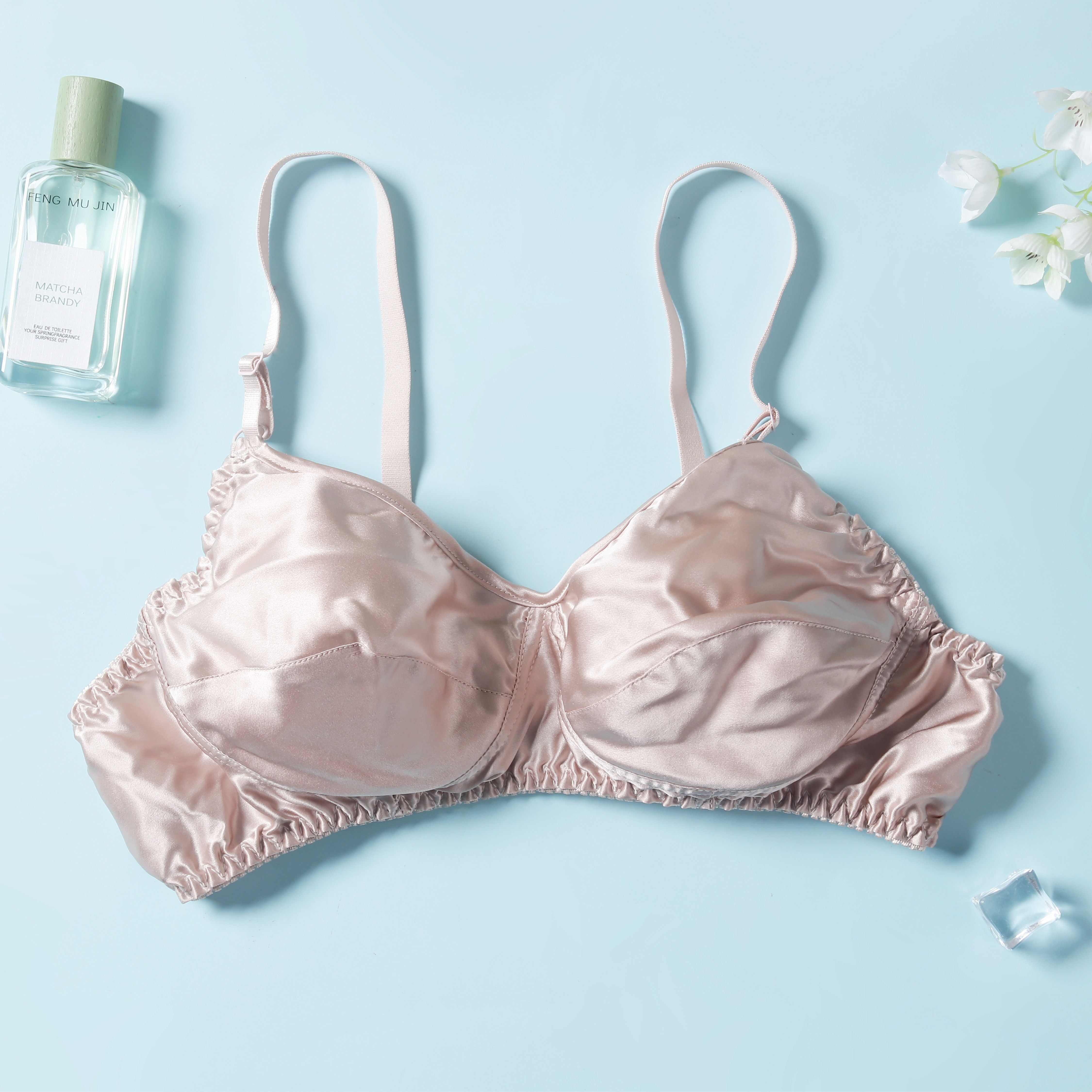 双面真丝文胸无钢圈无海绵超薄透气100%桑蚕丝内衣防凸点胸罩夏季