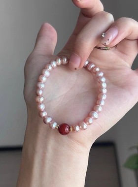 S16粉黛佳人红紫珍珠ins小众手串新中式古风温柔气质手饰配旗袍