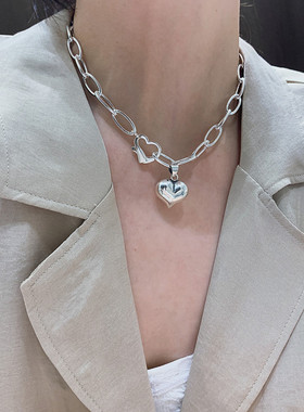 X26韩国粗款重工爱心项链手链女ins风立体心形设计复古风潮首饰