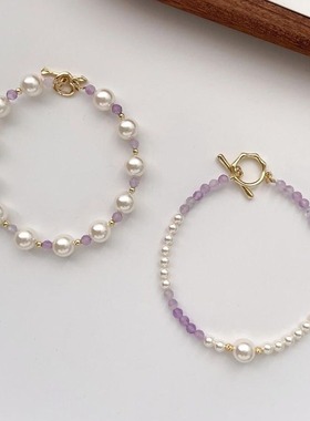 S05紫水晶珍珠串珠手链女轻奢ins小众独特设计手串高级感百搭手饰